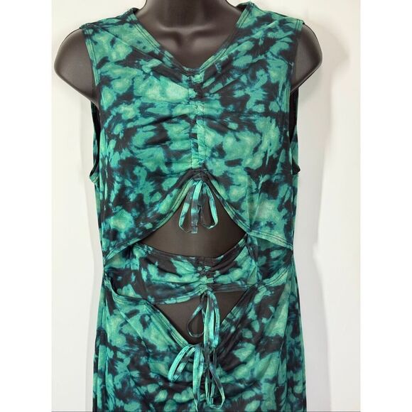 Topshop mesh ruched maxi dress in green tie dye size medium - Picture 4 of 11